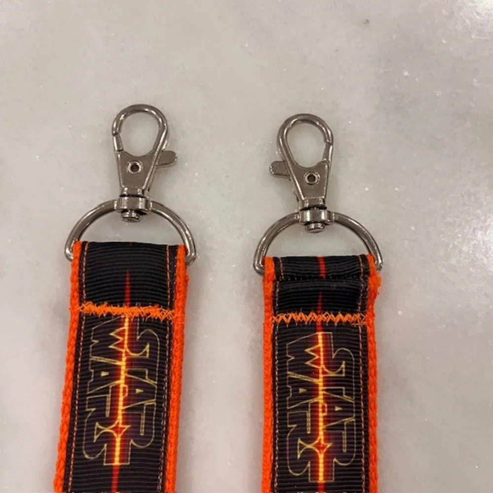 Star‎ Wars Keychain Lanyard Fabric Key Ring Holder Black Orange Set of 2
